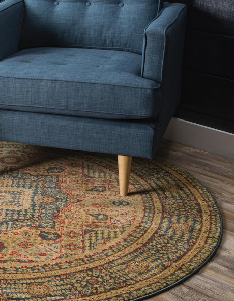 Blue 3' 1 x 3' 1 Palace Round Area Rug Traditional Motif Design 100% Polypropylene Majestic Carpet for Elegant Interior Decorating for Sale at Rug Engine