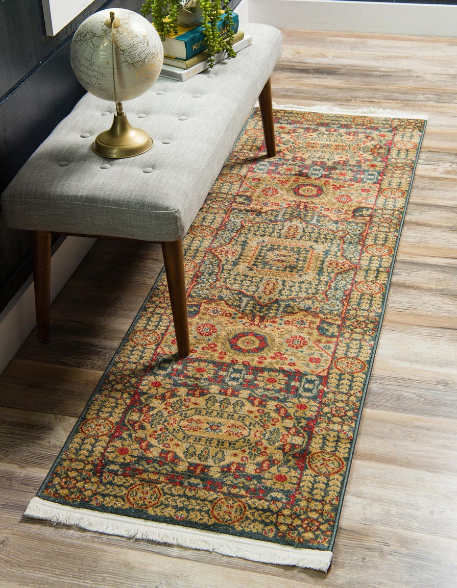 Blue 2' x 8' Palace Runner Area Rug Traditional Motif Design 100% Poly ...