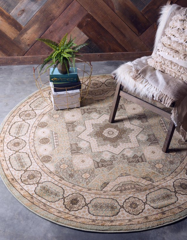 Light Green 3' 3 x 3' 3 Palace Round Area Rug