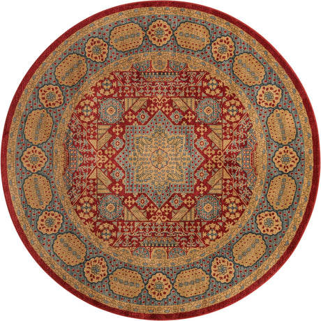 Red 8' x 8' Palace Round Area Rug Traditional Motif Design 100% Polypropylene Majestic Carpet for Elegant Interior Decorating for Sale at Rug Engine