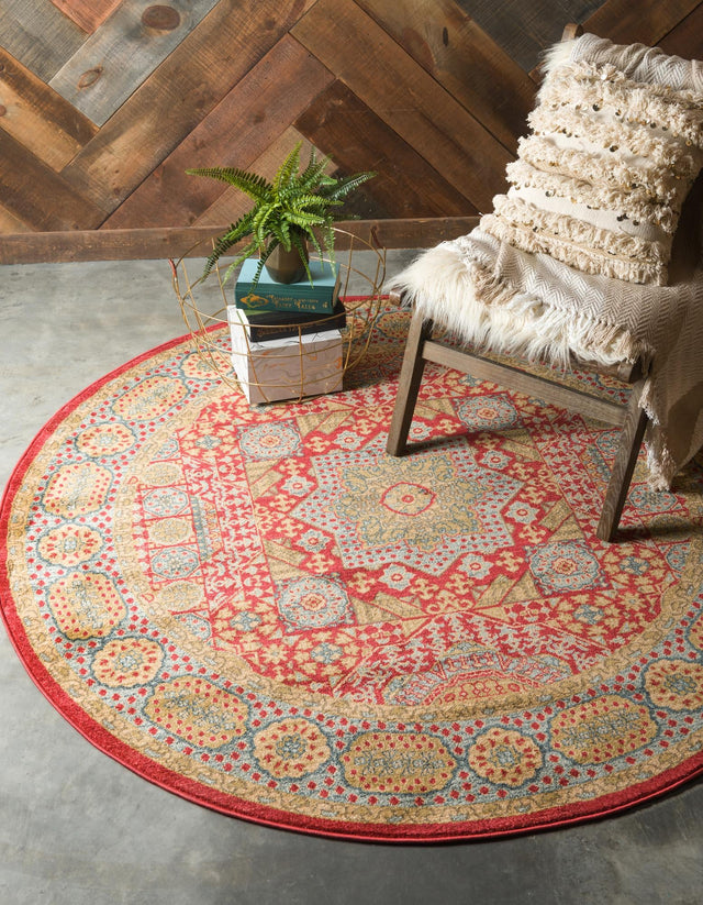 Red 3' 3 x 3' 3 Palace Round Area Rug