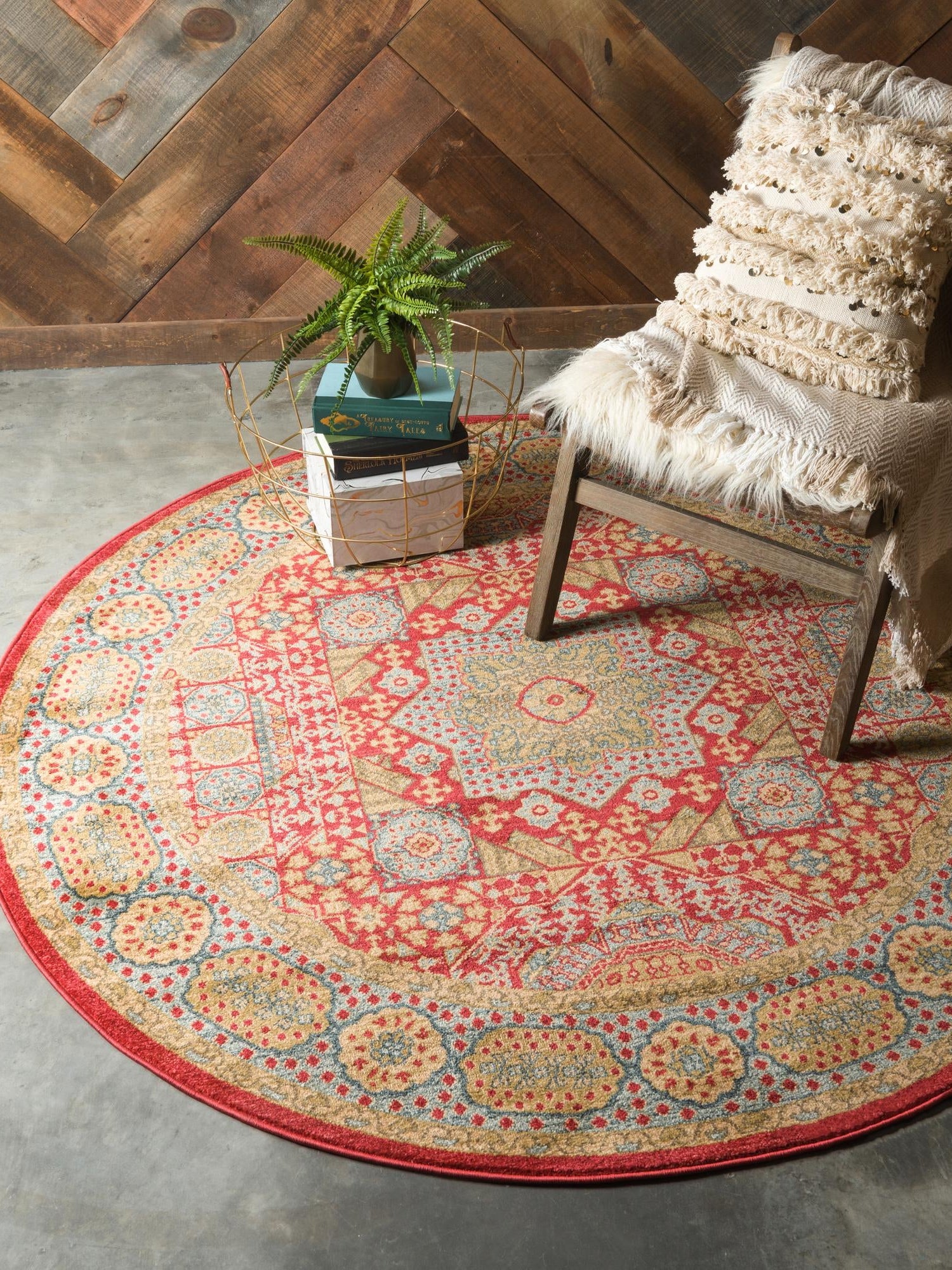 Red 8' x 8' Palace Round Area Rug