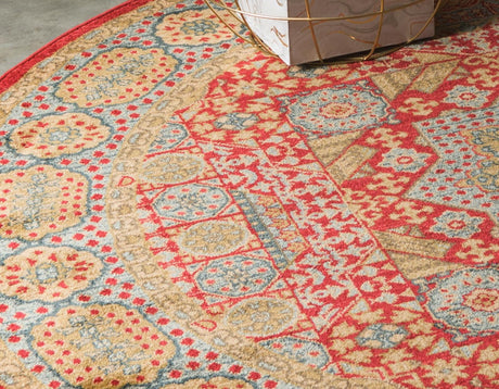 Red 8' x 8' Palace Round Area Rug Traditional Motif Design 100% Polypropylene Majestic Carpet for Elegant Interior Decorating for Sale at Rug Engine