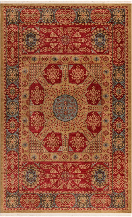 Red 5' 1 x 8' Palace Rectangle Area Rug Traditional Motif Design 100% Polypropylene Majestic Carpet for Elegant Interior Decorating for Sale at Rug Engine