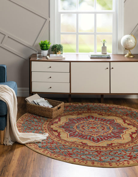 Red 6' 1 x 6' 1 Palace Round Area Rug Traditional Motif Design 100% Polypropylene Majestic Carpet for Elegant Interior Decorating for Sale at Rug Engine
