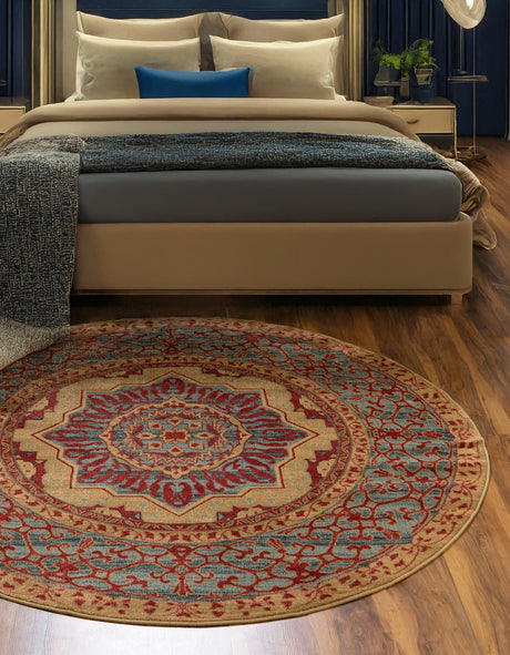 Red 6' 1 x 6' 1 Palace Round Area Rug Traditional Motif Design 100% Polypropylene Majestic Carpet for Elegant Interior Decorating for Sale at Rug Engine