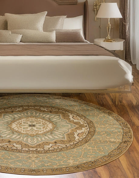 Cream 3' 1 x 3' 1 Palace Round Area Rug Traditional Motif Design 100% Polypropylene Majestic Carpet for Elegant Interior Decorating for Sale at Rug Engine