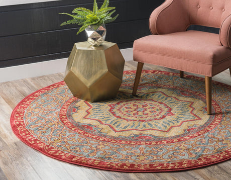 Navy Blue 6' 1 x 6' 1 Palace Round Area Rug Traditional Motif Design 100% Polypropylene Majestic Carpet for Elegant Interior Decorating for Sale at Rug Engine