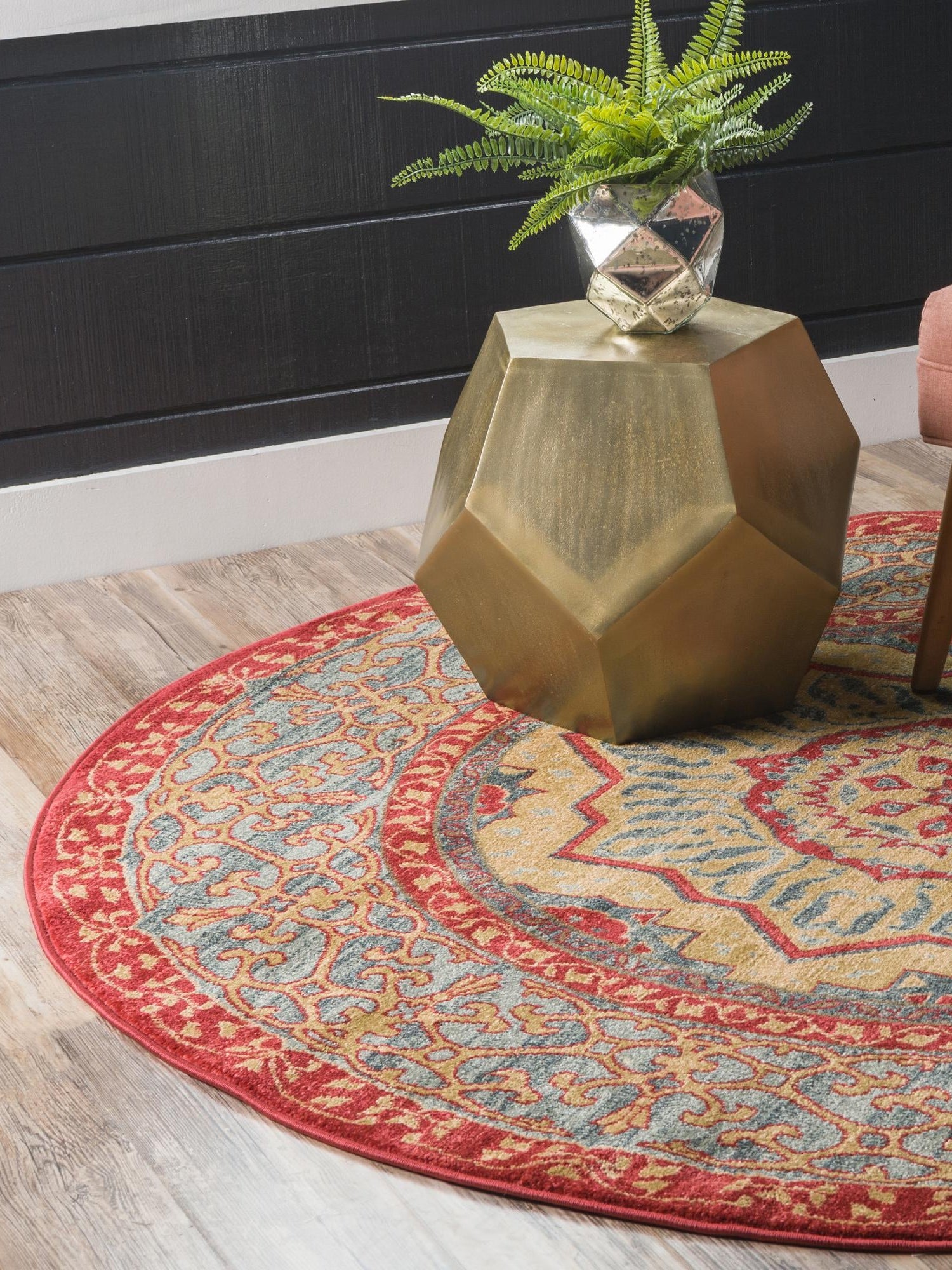 Navy Blue 6' 1 x 6' 1 Palace Round Area Rug