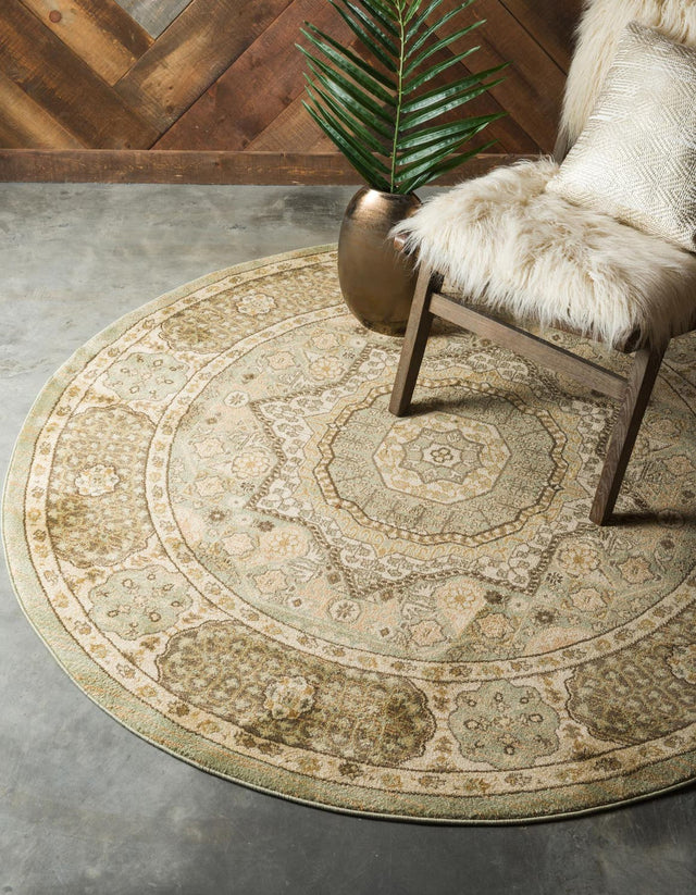 Light Green 6' 1 x 6' 1 Palace Round Area Rug