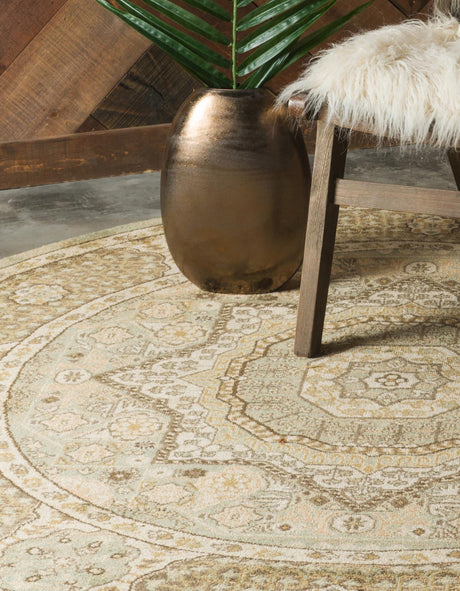 Light Green 8' x 8' Palace Round Area Rug Traditional Motif Design 100% Polypropylene Majestic Carpet for Elegant Interior Decorating for Sale at Rug Engine