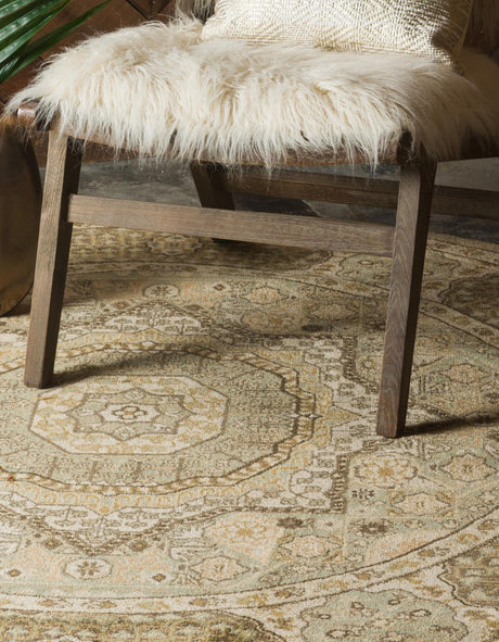 Light Green 8' x 8' Palace Round Area Rug Traditional Motif Design 100% Polypropylene Majestic Carpet for Elegant Interior Decorating for Sale at Rug Engine