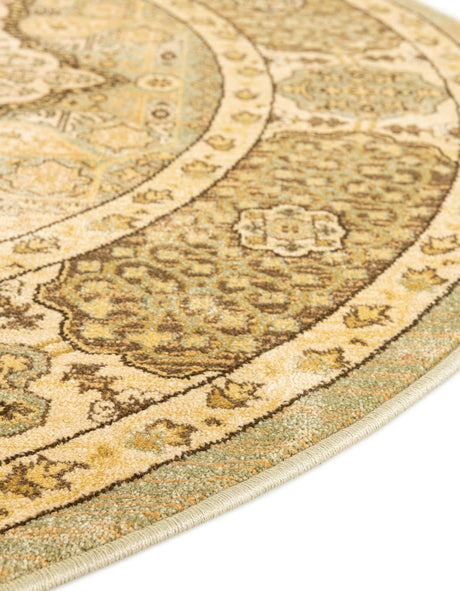 Light Green 6' 1 x 6' 1 Palace Round Area Rug Traditional Motif Design 100% Polypropylene Majestic Carpet for Elegant Interior Decorating for Sale at Rug Engine