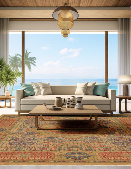 Beige 10' x 11' 4 Palace Rectangle Area Rug Traditional Motif Design 100% Polypropylene Majestic Carpet for Elegant Interior Decorating for Sale at Rug Engine