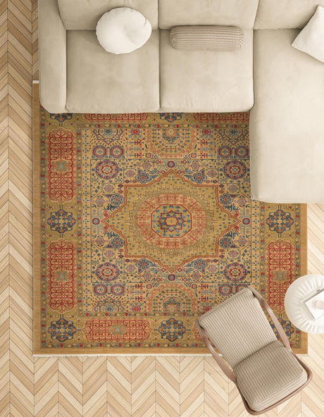 Beige 10' x 11' 4 Palace Rectangle Area Rug Traditional Motif Design 100% Polypropylene Majestic Carpet for Elegant Interior Decorating for Sale at Rug Engine