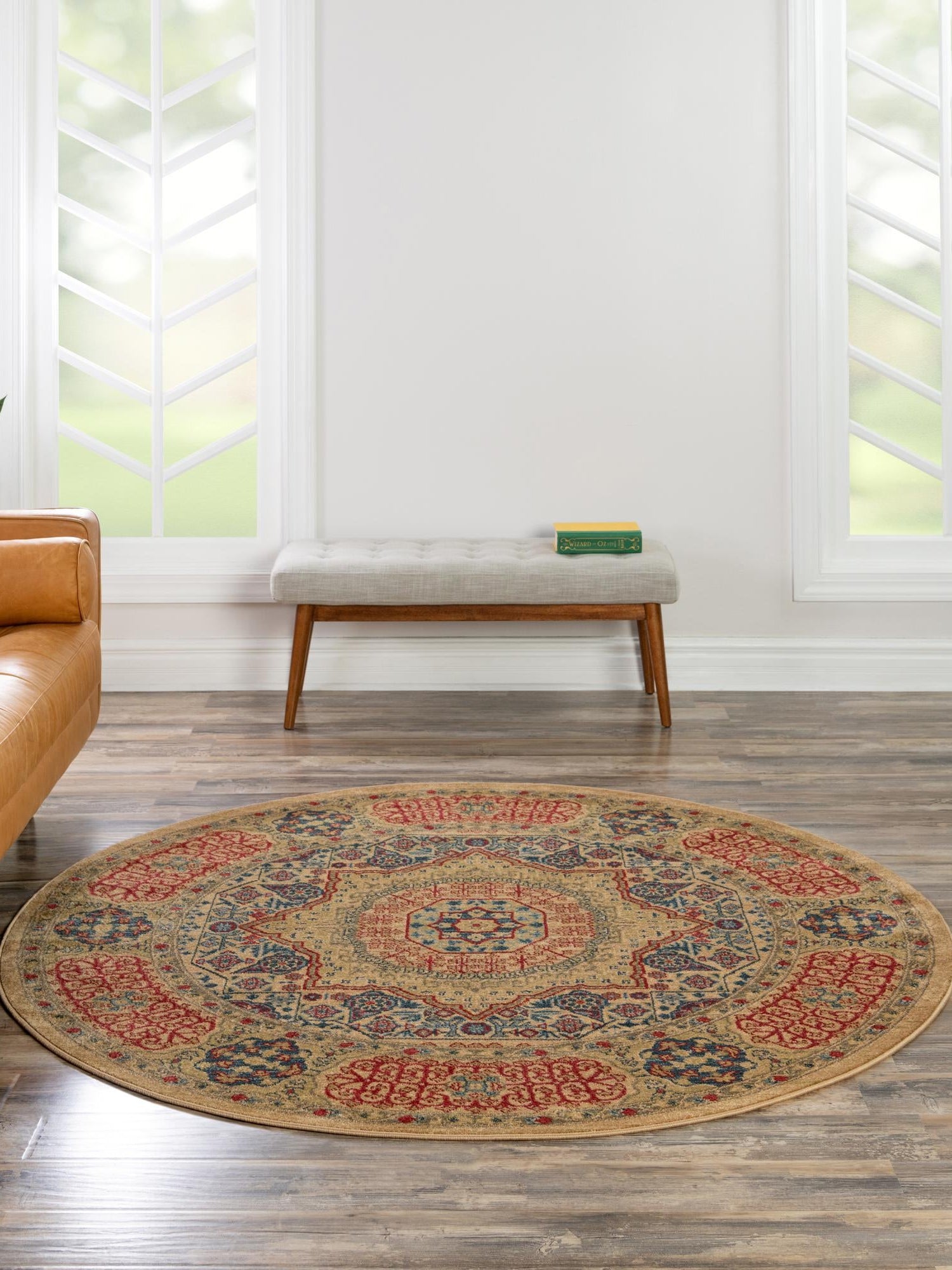 Beige 3' 1 x 3' 1 Palace Round Area Rug