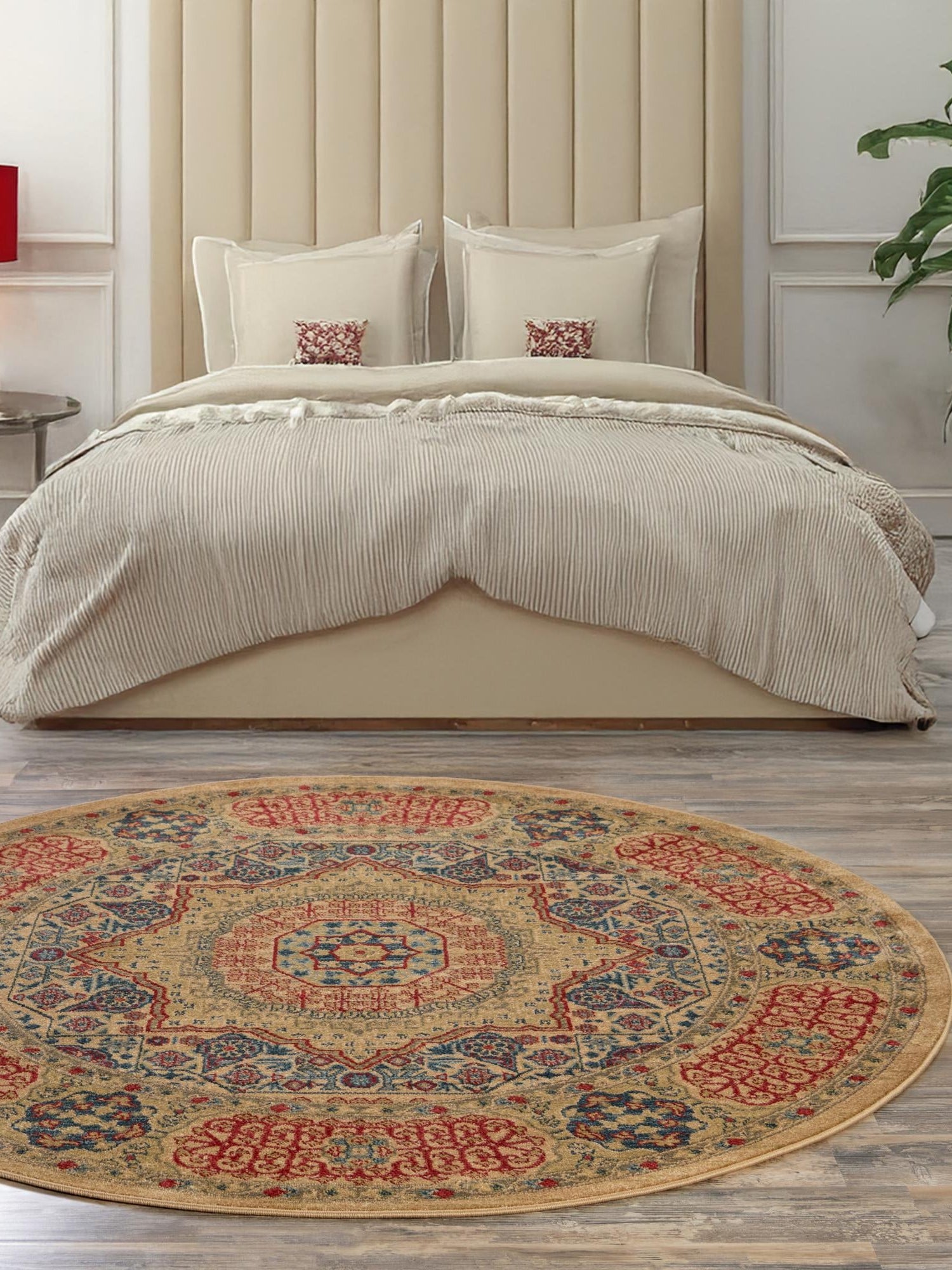 Beige 6' 1 x 6' 1 Palace Round Area Rug