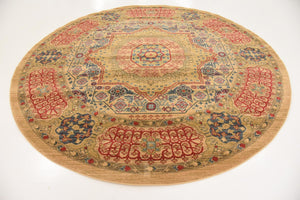 Beige 8' x 8' Palace Round Area Rug