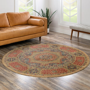 Beige 8' x 8' Palace Round Area Rug