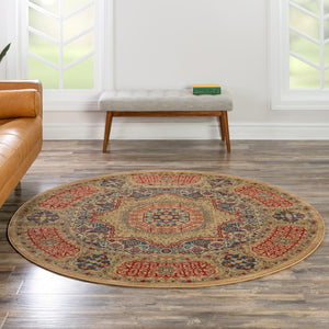 Beige 8' x 8' Palace Round Area Rug