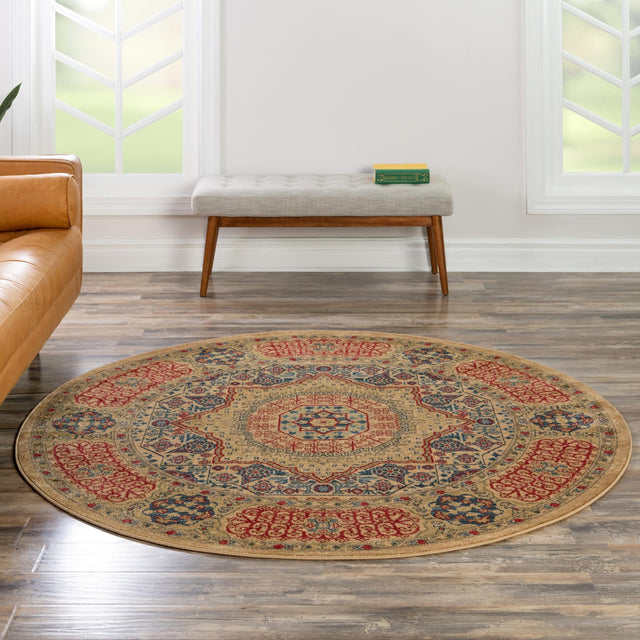 Beige 8' x 8' Palace Round Area Rug