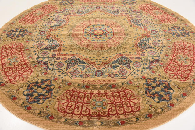 Beige 8' x 8' Palace Round Area Rug