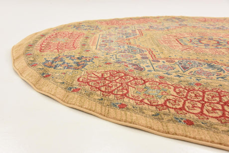 Beige 8' x 8' Palace Round Area Rug Traditional Motif Design 100% Polypropylene Majestic Carpet for Elegant Interior Decorating for Sale at Rug Engine
