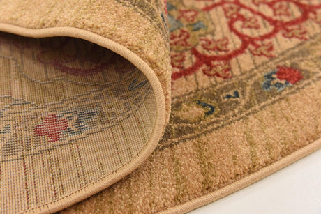 Beige 8' x 8' Palace Round Area Rug Traditional Motif Design 100% Polypropylene Majestic Carpet for Elegant Interior Decorating for Sale at Rug Engine