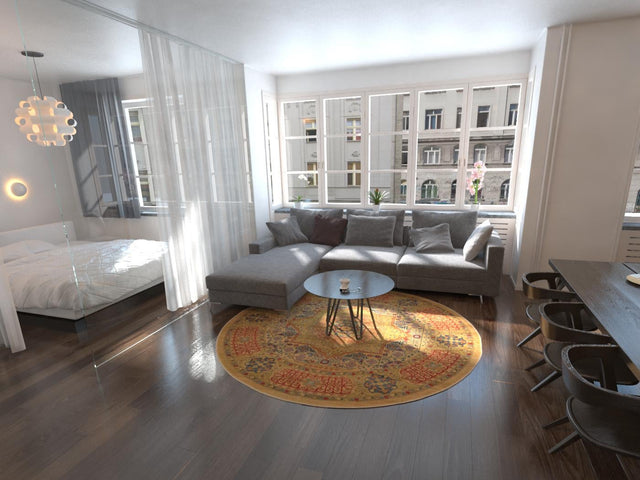 Beige 8' x 8' Palace Round Area Rug