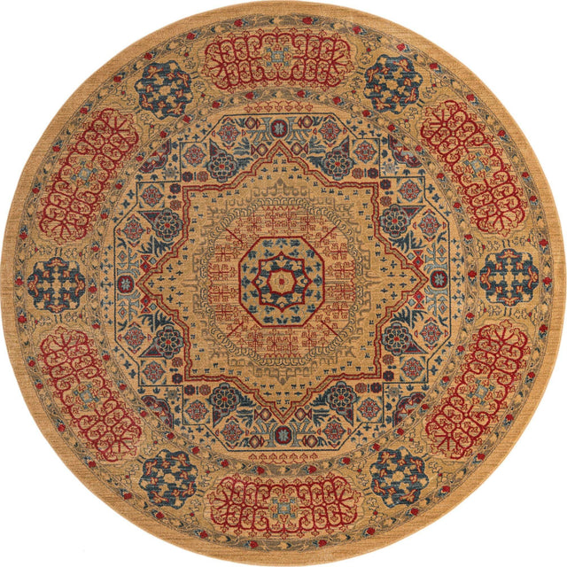 Beige 8' x 8' Palace Round Area Rug