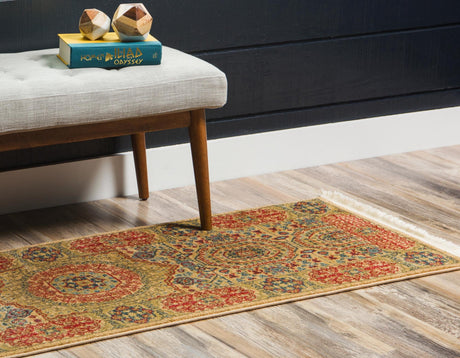 Beige 2' x 6' 1 Palace Runner Area Rug Traditional Motif Design 100% Polypropylene Majestic Carpet for Elegant Interior Decorating for Sale at Rug Engine