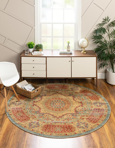 Light Blue 6' 1 x 6' 1 Palace Round Area Rug