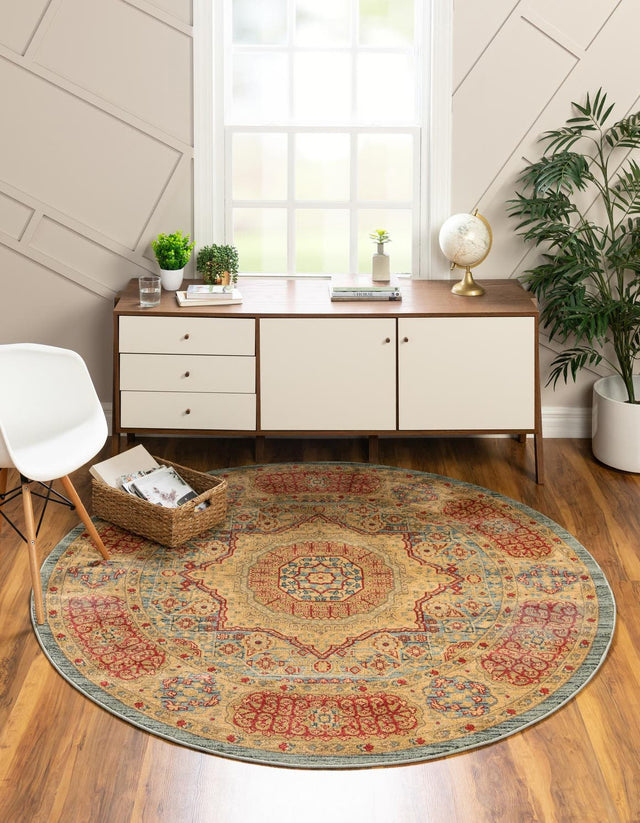 Light Blue 6' 1 x 6' 1 Palace Round Area Rug