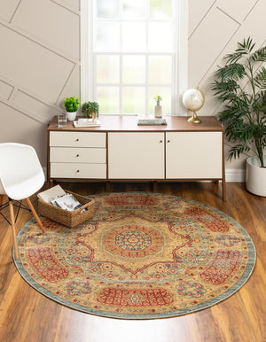 Light Blue 3' 1 x 3' 1 Palace Round Area Rug