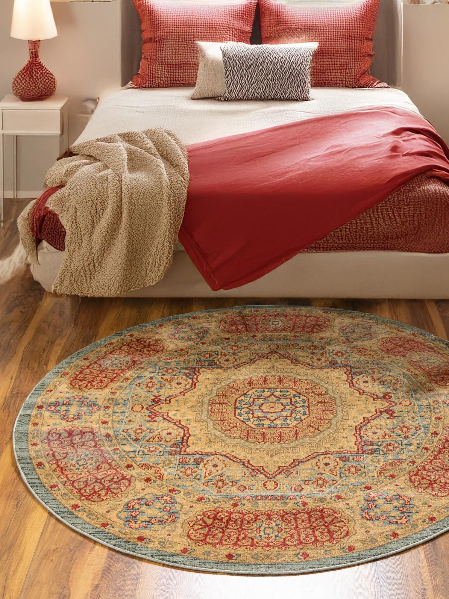 Light Blue 8' x 8' Palace Round Area Rug