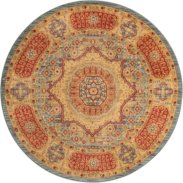 Light Blue 6' 1 x 6' 1 Palace Round Area Rug