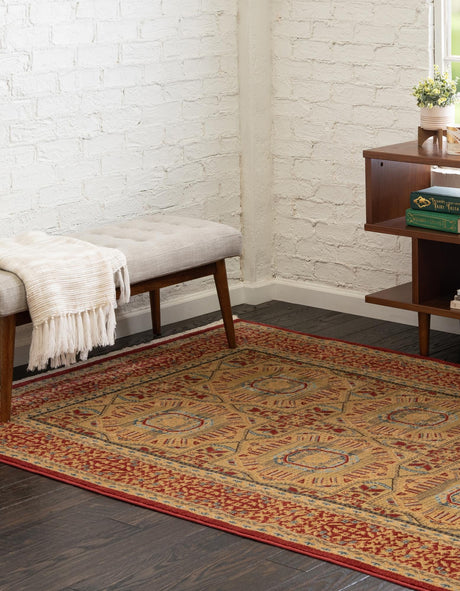 Red 5' 1 x 8' Palace Rectangle Area Rug Traditional Motif Design 100% Polypropylene Majestic Carpet for Elegant Interior Decorating for Sale at Rug Engine