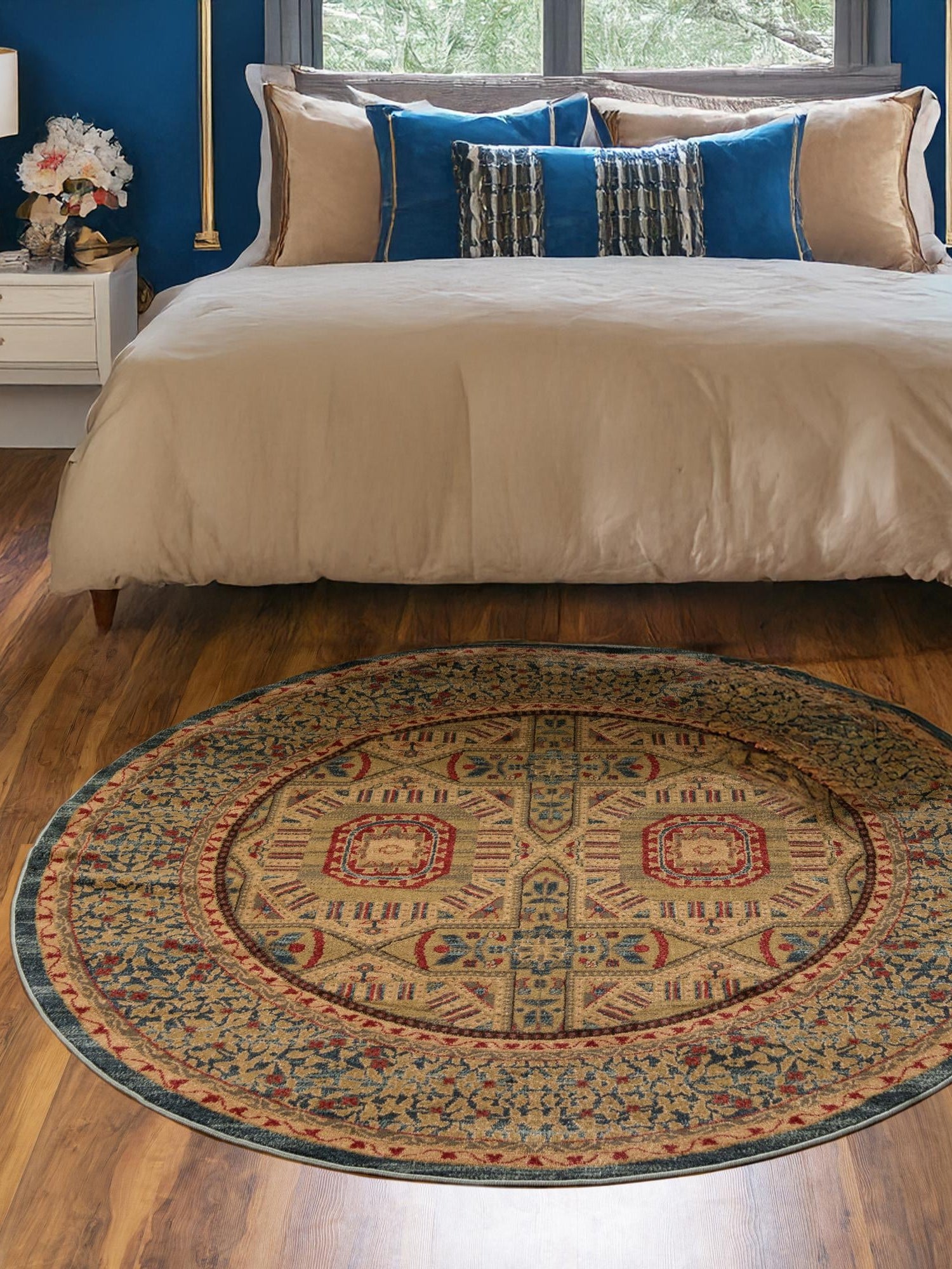 Blue 6' 1 x 6' 1 Palace Round Area Rug