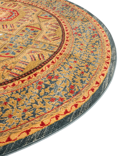 Blue 8' x 8' Palace Round Area Rug Traditional Motif Design 100% Polypropylene Majestic Carpet for Elegant Interior Decorating for Sale at Rug Engine