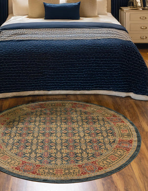Navy Blue 3' 1 x 3' 1 Palace Round Area Rug