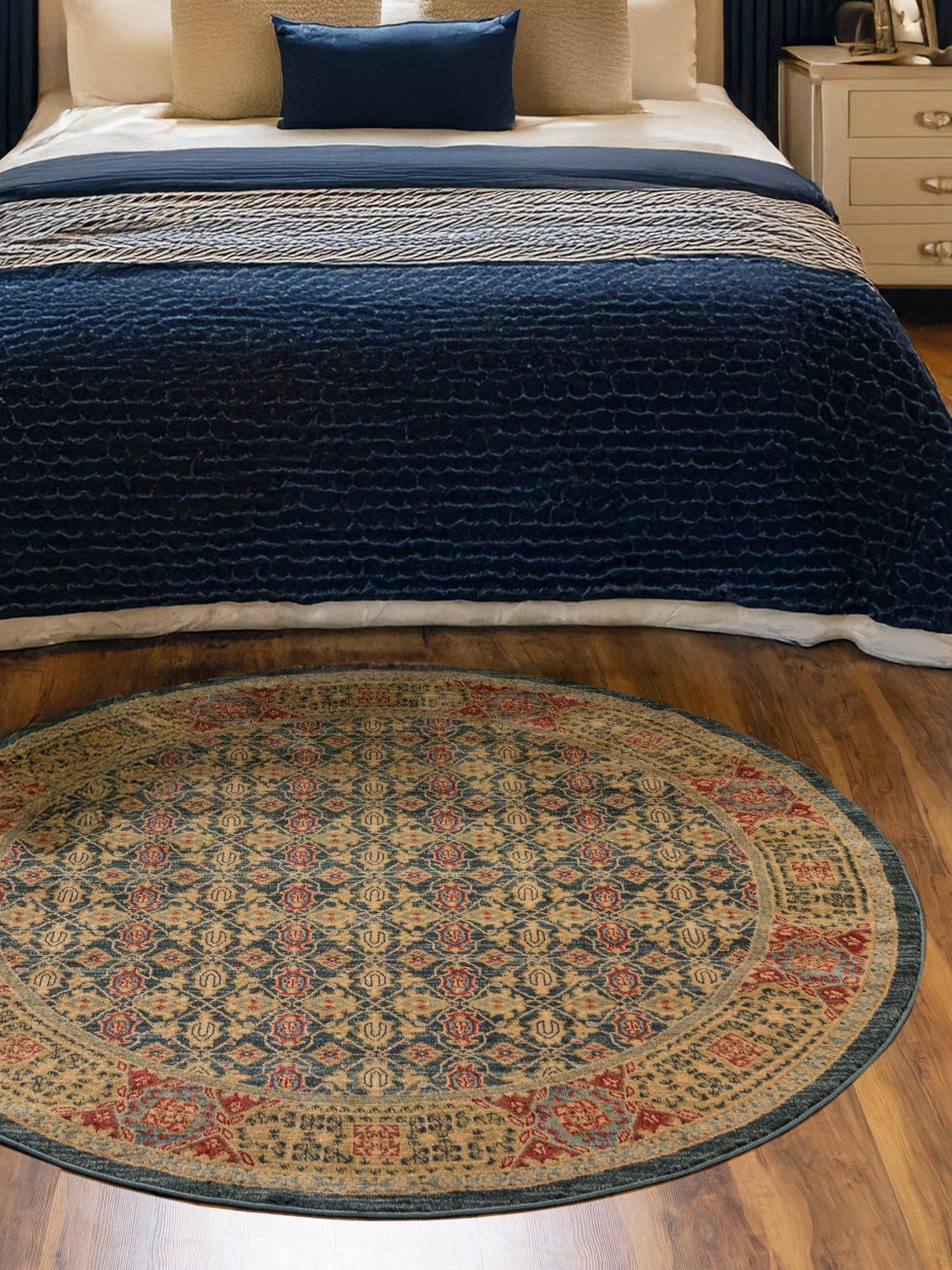 Navy Blue 6' 1 x 6' 1 Palace Round Area Rug