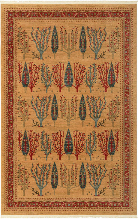 Tan 6' 1 x 9' Fars Rectangle Area Rug 100% Polypropylene Unique Traditional Carpet for Classical Living, Dining Room & Office Spaces for Sale at Rug Engine