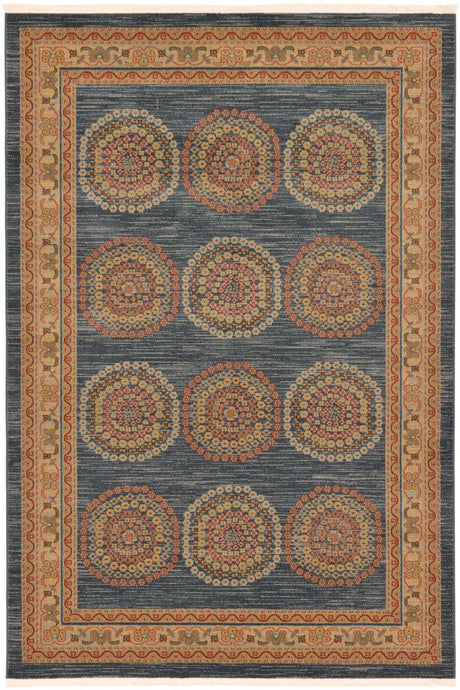 Blue 6' 1 x 9' Fars Rectangle Area Rug 100% Polypropylene Unique Traditional Carpet for Classical Living, Dining Room & Office Spaces for Sale at Rug Engine