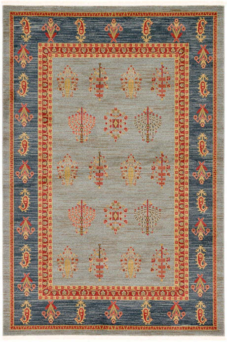 Light Blue 6' 1 x 9' Fars Rectangle Area Rug 100% Polypropylene Unique Traditional Carpet for Classical Living, Dining Room & Office Spaces for Sale at Rug Engine