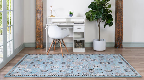 Light Blue 8' x 10' Tradition Rectangle Area Rug Traditional Classic Vintage Design Carpet for Living Room, Bedrooms, Dining, Office Space for Sale at Rug Engine