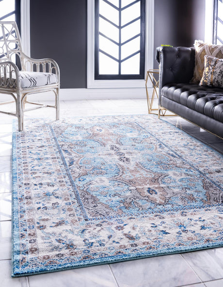 Light Blue 4' 1 x 6' 1 Tradition Rectangle Area Rug Traditional Classic Vintage Design Carpet for Living Room, Bedrooms, Dining, Office Space for Sale at Rug Engine