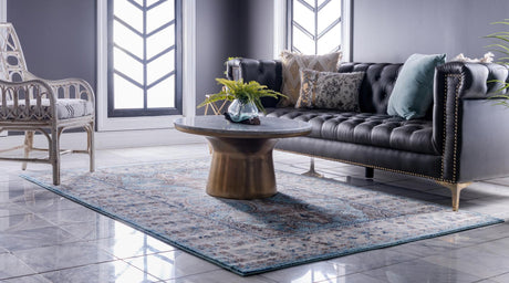 Light Blue 4' 1 x 6' 1 Tradition Rectangle Area Rug Traditional Classic Vintage Design Carpet for Living Room, Bedrooms, Dining, Office Space for Sale at Rug Engine