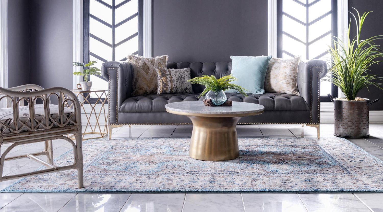 Light Blue 4' 1 x 6' 1 Tradition Rectangle Area Rug Traditional Classic Vintage Design Carpet for Living Room, Bedrooms, Dining, Office Space for Sale at Rug Engine