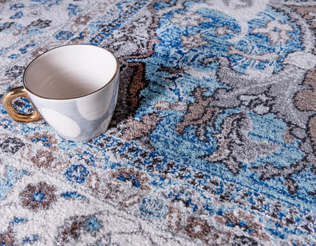 Light Blue 4' 1 x 6' 1 Tradition Rectangle Area Rug Traditional Classic Vintage Design Carpet for Living Room, Bedrooms, Dining, Office Space for Sale at Rug Engine