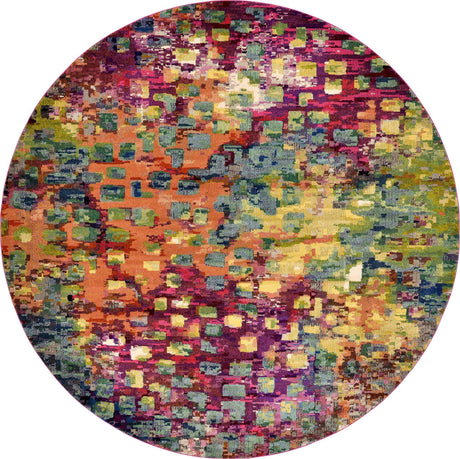 Multicolor 12' 2 x 12' 2 Jardin Round Area Rug 100% Polypropylene With Cotton Backing Colorful & Vivid Modern Carpet for Home Decor for Sale at Rug Engine